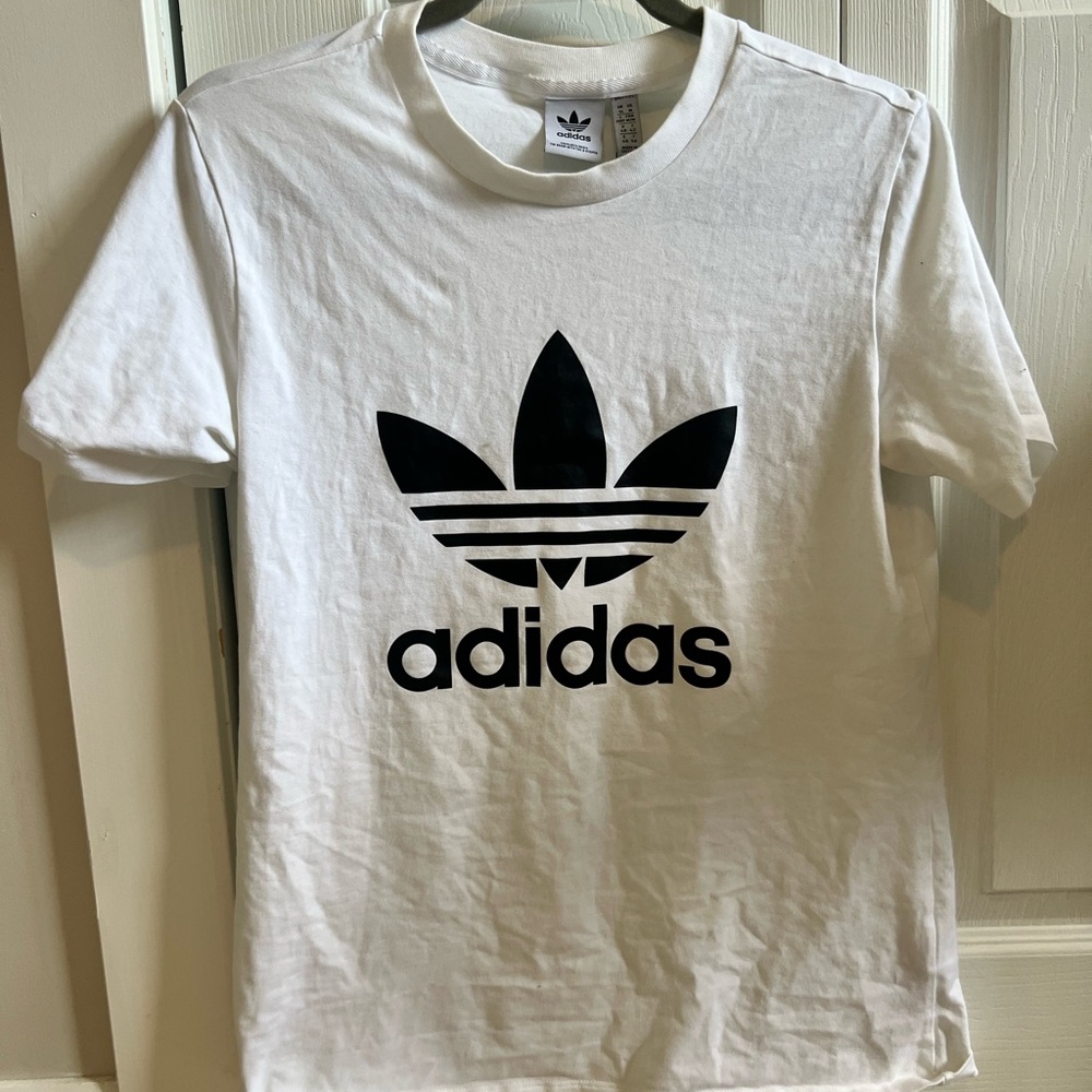 Adidas White Tee with Black Trefoil Logo